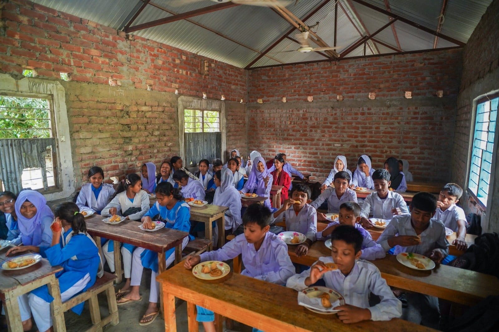 Students sharing a midday meal